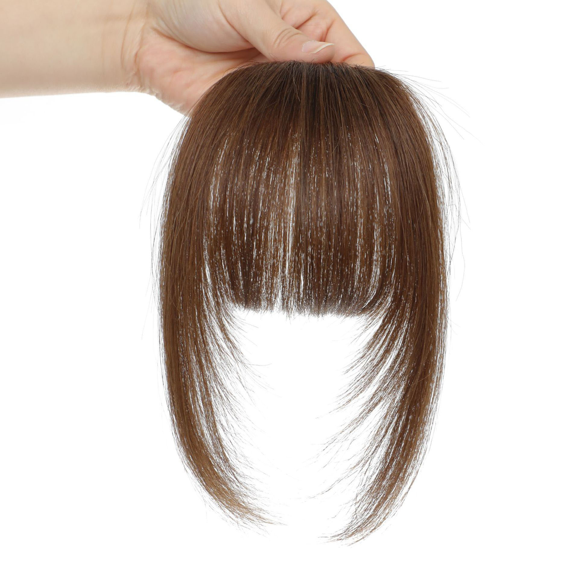 Flequillo francés de cabello humano real para mujeres, postizo de cabello real tejido a mano sin costuras, flequillo de aire.