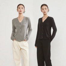 【定制】春季老钱风落肩宽松开衫内搭女装高级感V领女士针织开衫