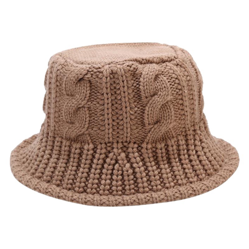 Sombrero de cubo de punto estilo coreano para mujer cara redonda a prueba de viento giro sombrero de pescador tejido a mano sombrero de lana gruesa de invierno