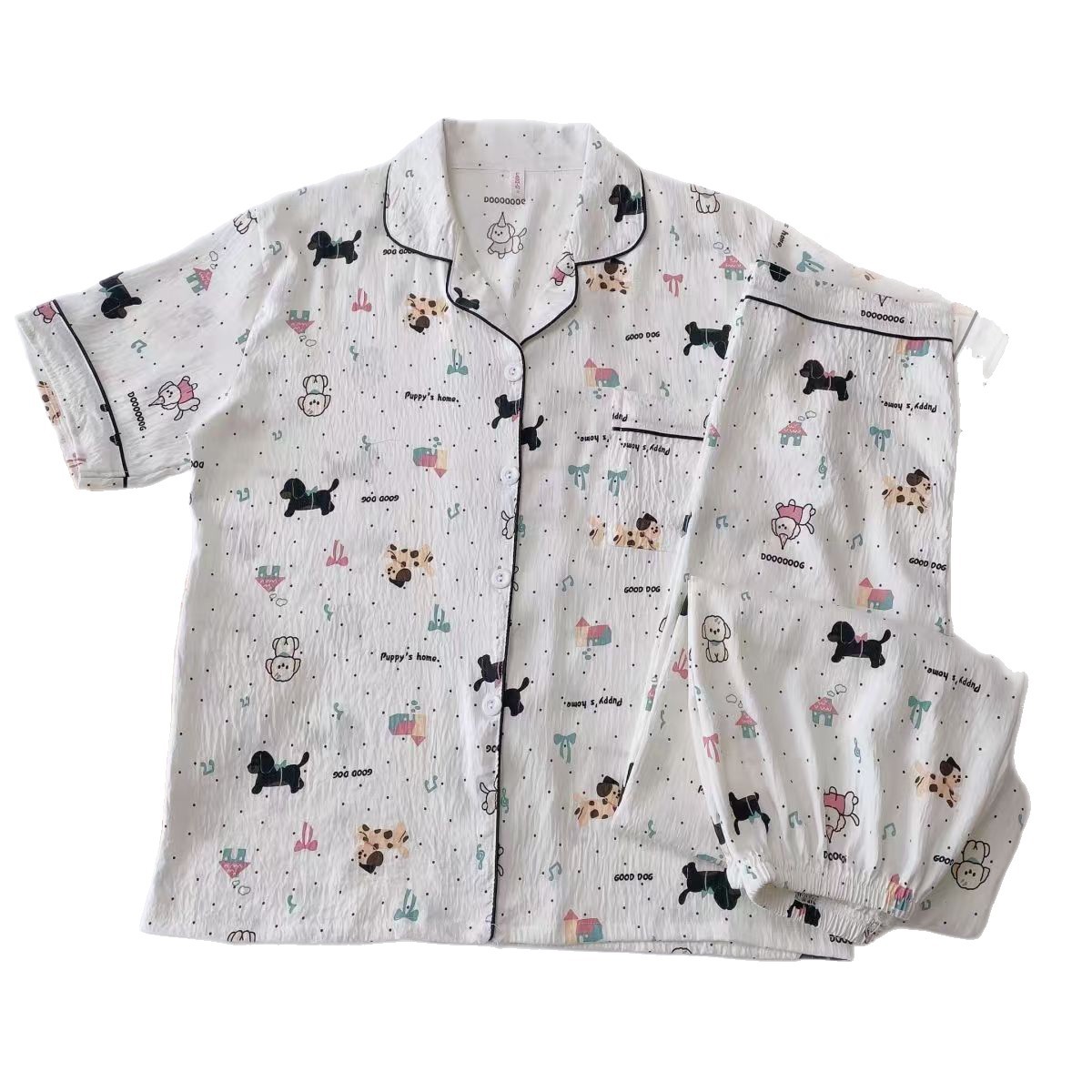 Verano nuevo pijama de algodón nube mujer suelta delgada pantalones de manga corta dos piezas conjuntos de dibujos animados impresión pareja ropa para el hogar