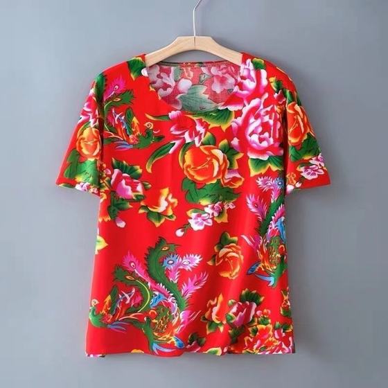 Factory wholesale new men's summer T-shirt thin loose northeast large flower cloth vest short sleeve half sleeve top T-shirt