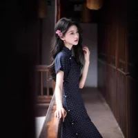 Chunxiao, новый летний ретро-кардиган в гонконгском стиле, элегантный настоящий кардиган, улучшенное повседневное платье в горошек для девочек, новое платье в китайском стиле