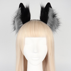 模造獣耳カチューシャコスプレ格好いい狼耳髪飾り手作りぬいぐるみ孤独狼カチューシャネットレッド生中継アクセサリー