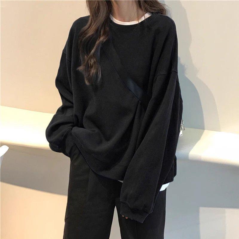 高品质加绒加厚美式宽松慵懒风卫衣女秋秋百搭情侣上衣雪尼尔|undefined