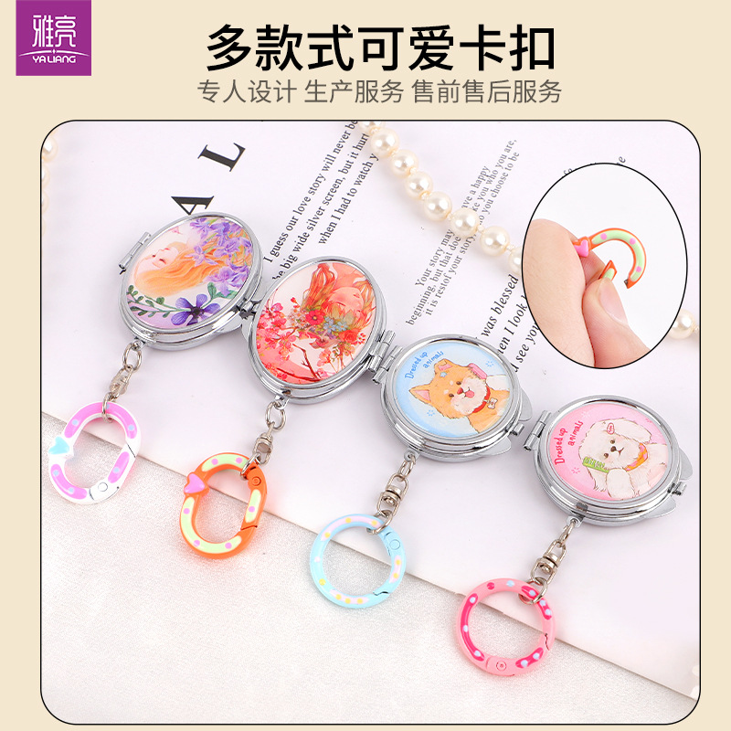 Mini bolso colgante de metal de dibujos animados, llavero, espejo pequeño, espejo epoxi, espejo portátil, imagen personalizada