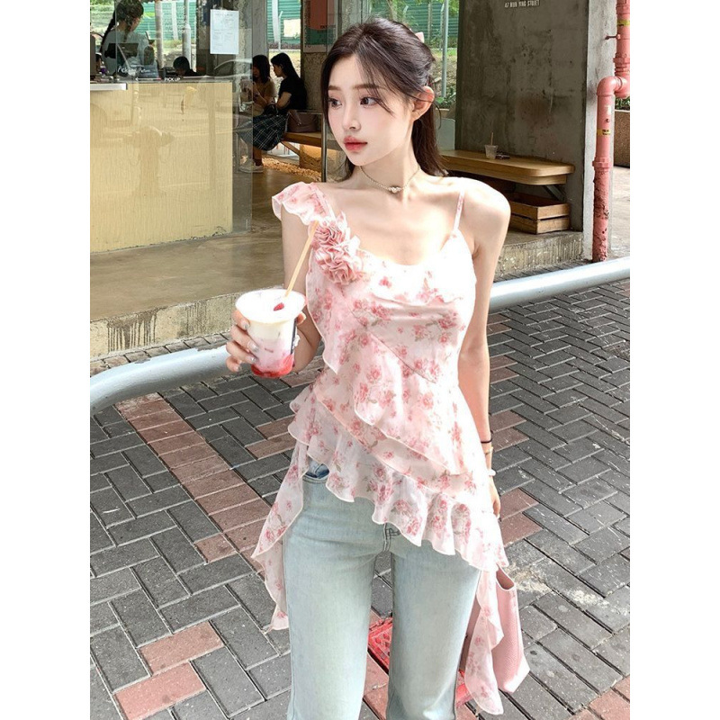 여성을위한새로운여름꽃무늬쉬폰셔츠
