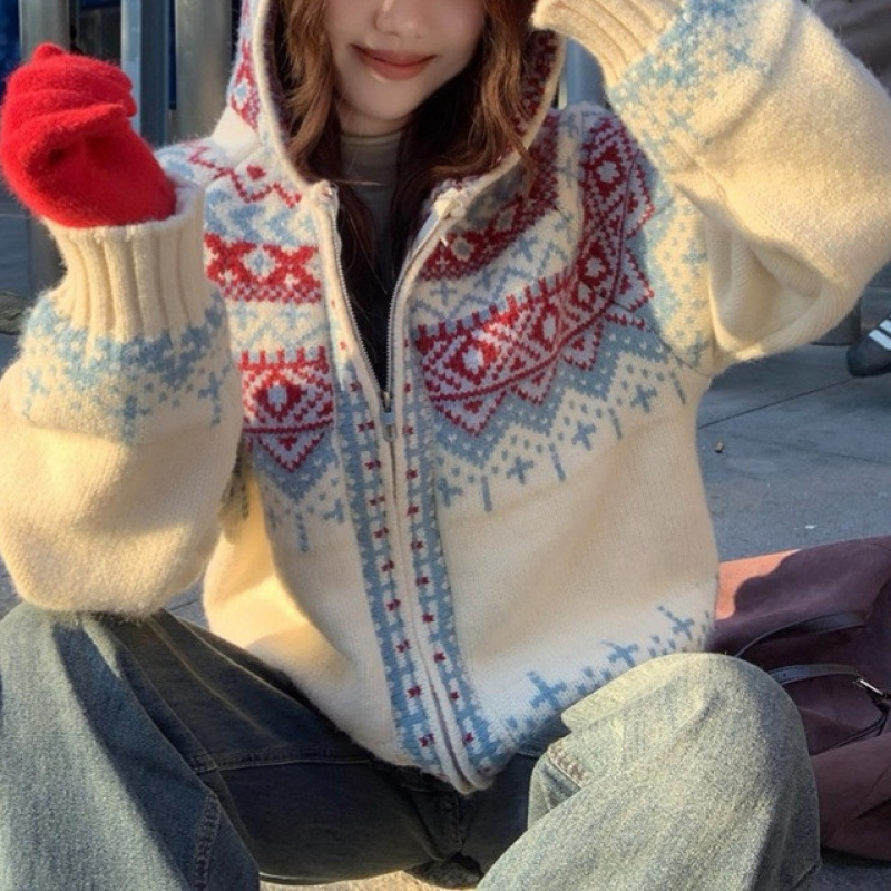 Demi-season cardigan with hood with zipper