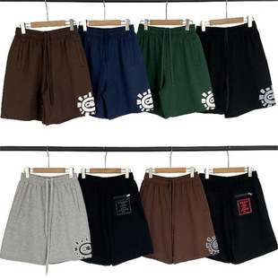 Adwysd Trendy New Men's and Women's Couple Sun Roll Basic Printed Fleece Shorts Five-Point Casual Shorts
