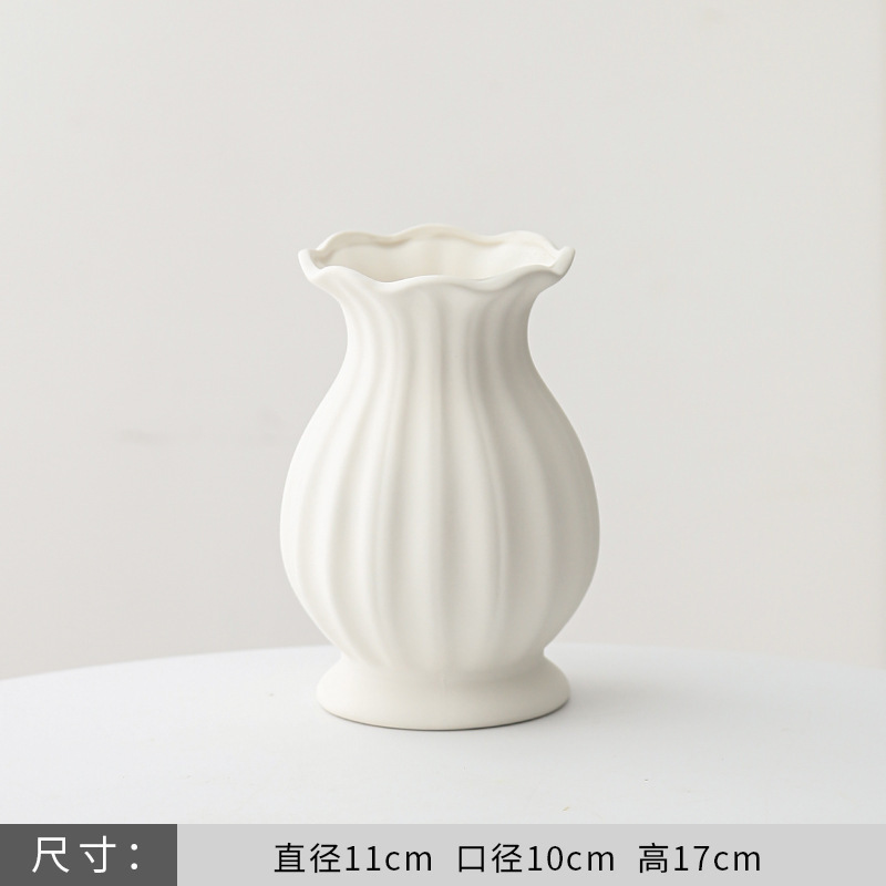 ヨーロッパのバラのフラワーアレンジメント花瓶白シンプルなセラミック花器リビングルームテーブルドライフラワー水耕装飾装飾品|undefined