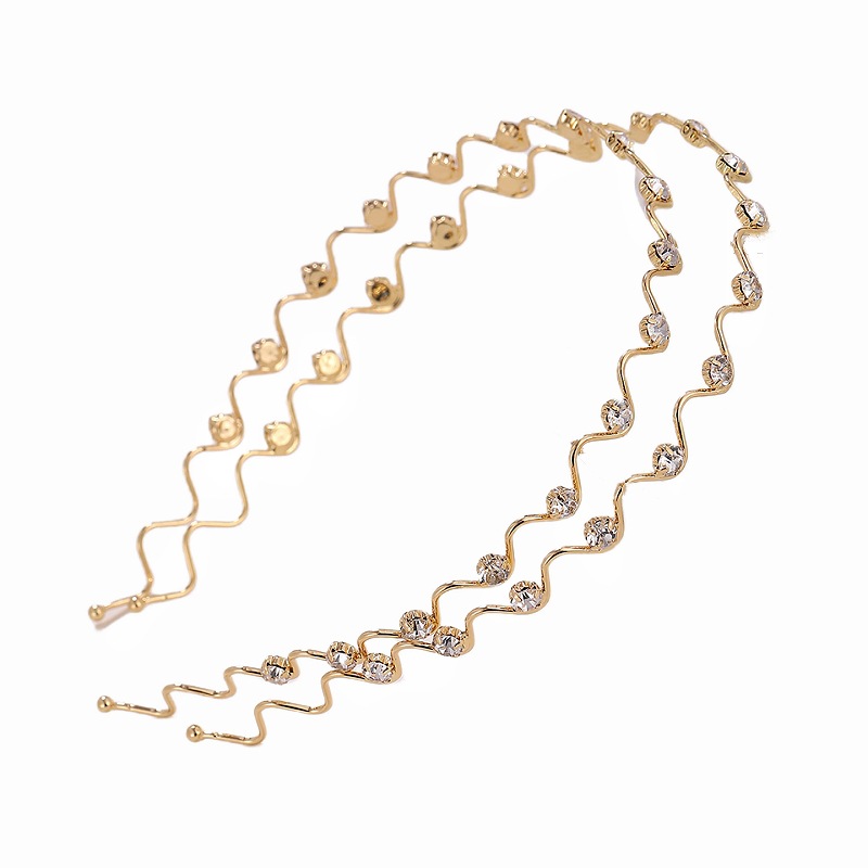 Estilo coreano simple diadema delgada de metal exquisito diamante incrustado diadema de onda de alto grado de novia princesa horquilla accesorios para el cabello al por mayor