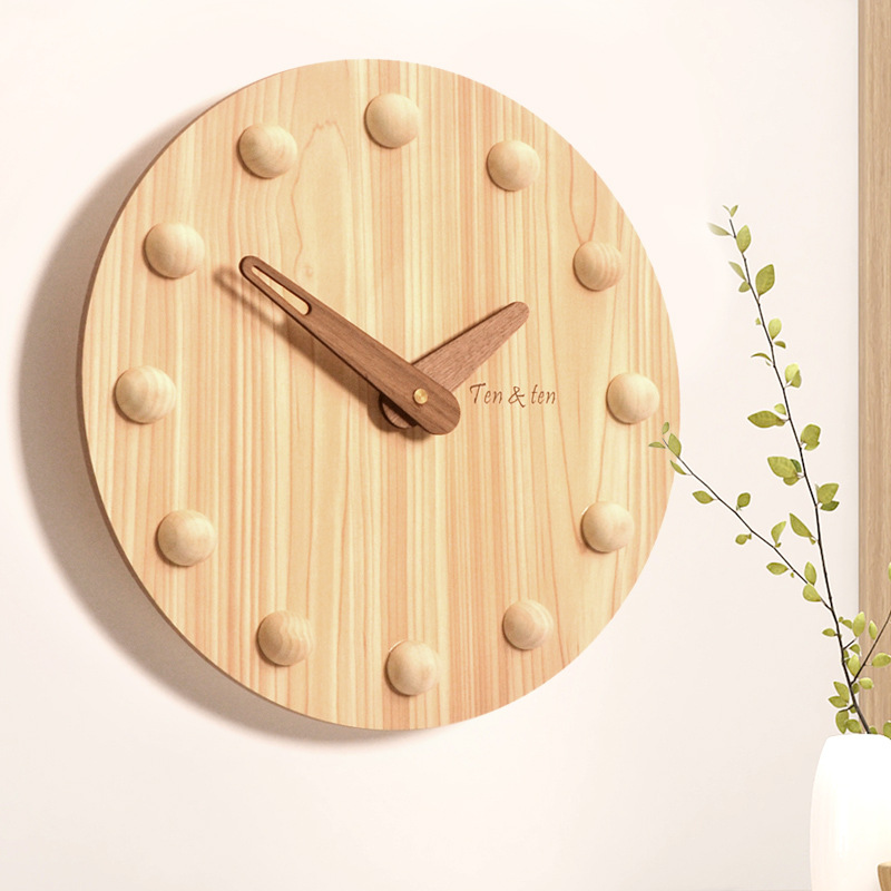 Creative Simple Quartz Clock No Punching Wooden Wall Clock Home Living Room Japanese Decorative Clock Clock