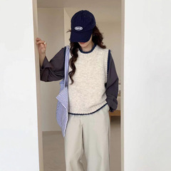 春秋季新款羊驼毛马甲简约系宽松显瘦复古外搭叠穿针织背心上衣女