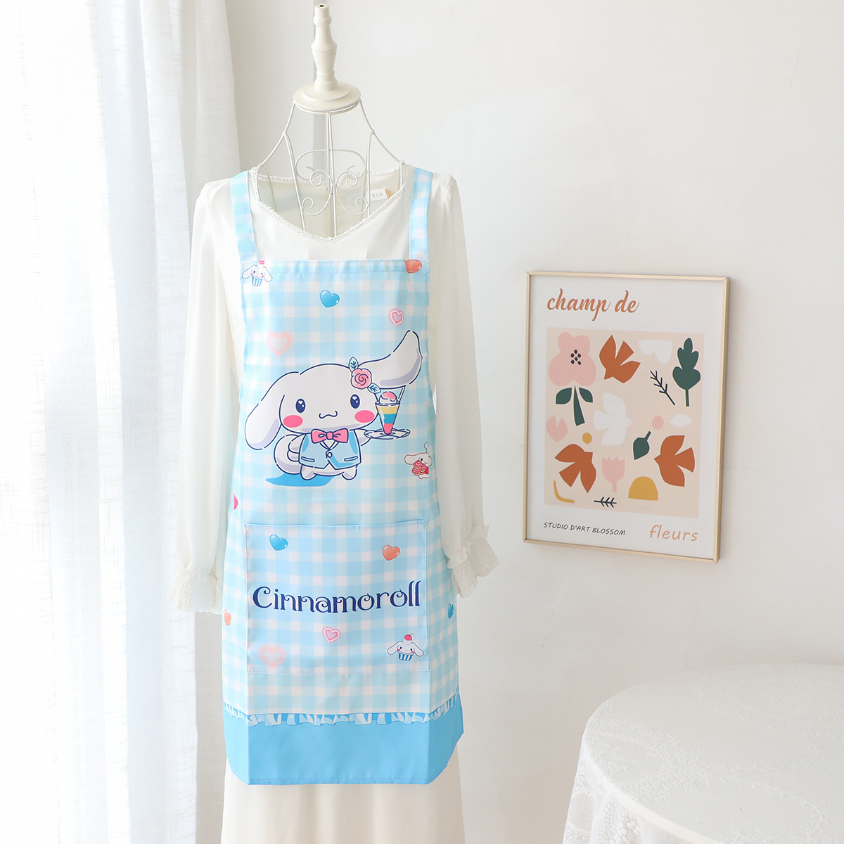 격자 무늬 원피스 화이트