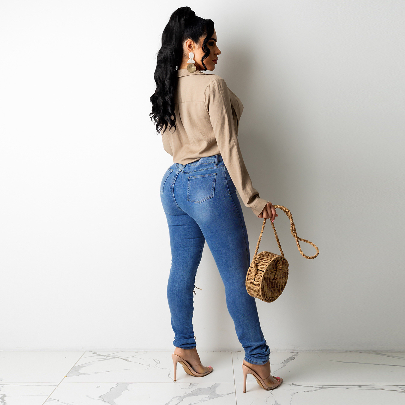 Plus Size Personality Bandage Jeans NSWL116471
