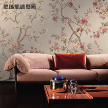 现代中式玉兰花电视背景墙壁画简约花鸟图壁布客厅玉堂富贵壁纸