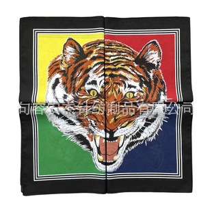 Pure Cotton Tiger head Tiger European and American style digital printing square scarf American retro hip hop scarf riding face towel