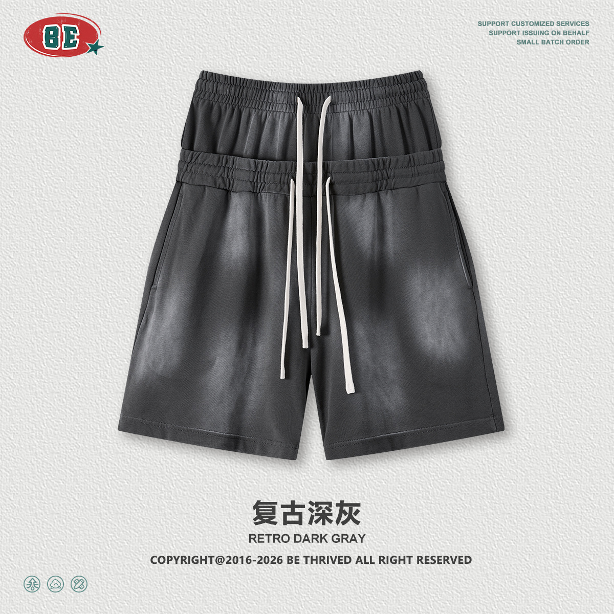 BE hombre americano retro callejera suelta boxy mangas cortas rectas de cintura doble cabeza pantalones cortos de dos piezas de juego de deportes al aire libre