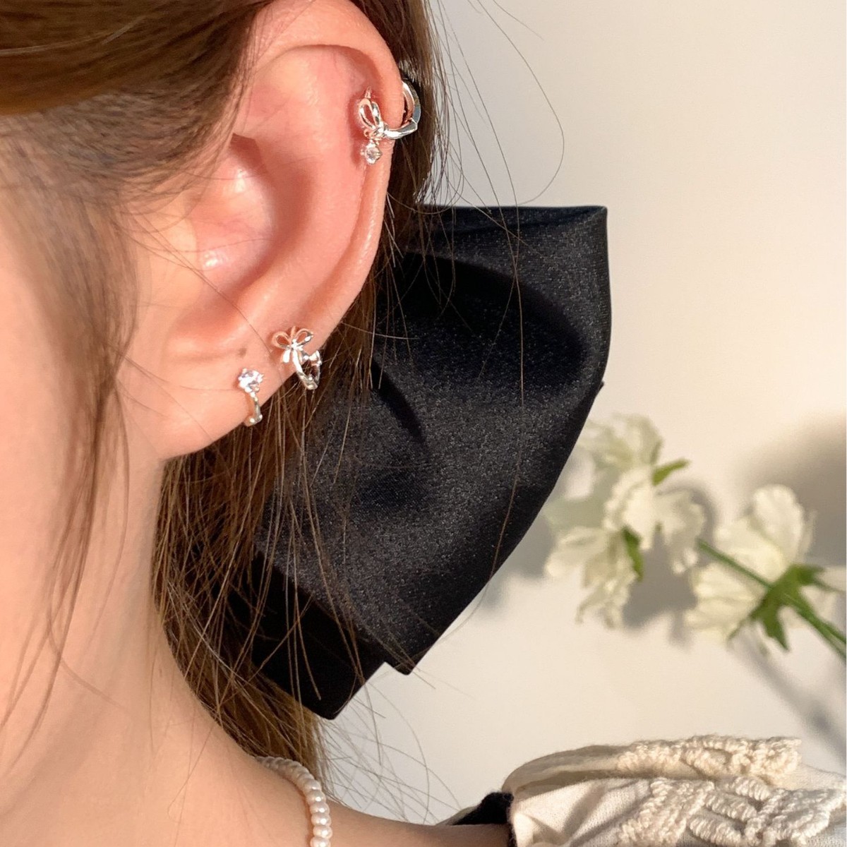 S999 plata de ley lazo oreja cautiva aretes perforados en las orejas hebillas de las orejas para dormir sin orejas aretes de circón de nicho