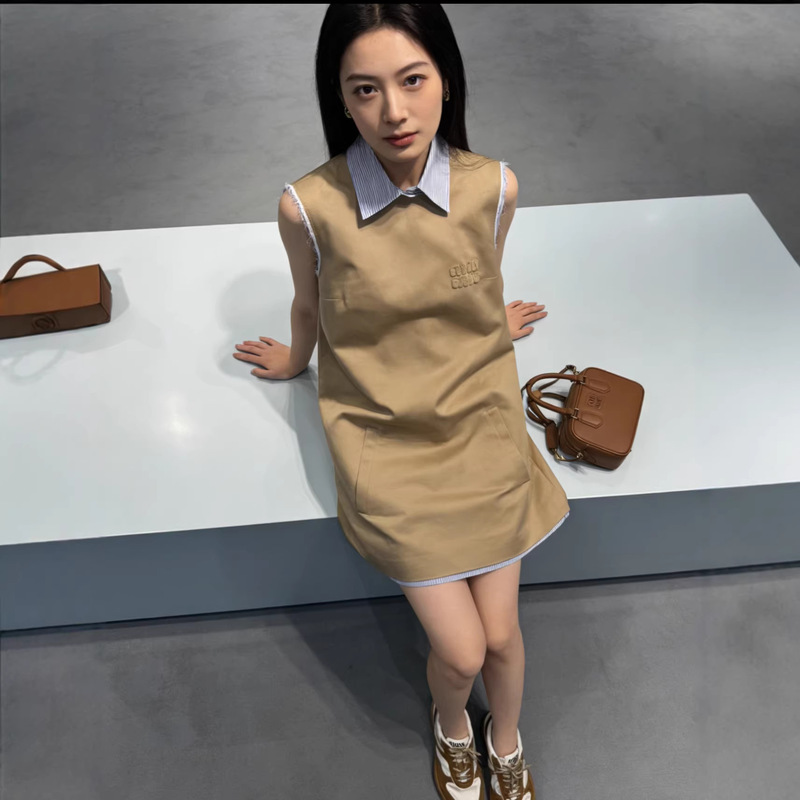 Miu Series Shenzhen Nanyou Color-Blocked Collar Patchwork Dress with Detachable 3D Embroidery Design for a Youthful Look