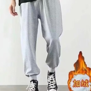 Autumn and Winter fleece-lined ankle-tied casual pants men's loose Korean style solid color fleece-lined pants sports pants trendy simple sweatpants outer wear