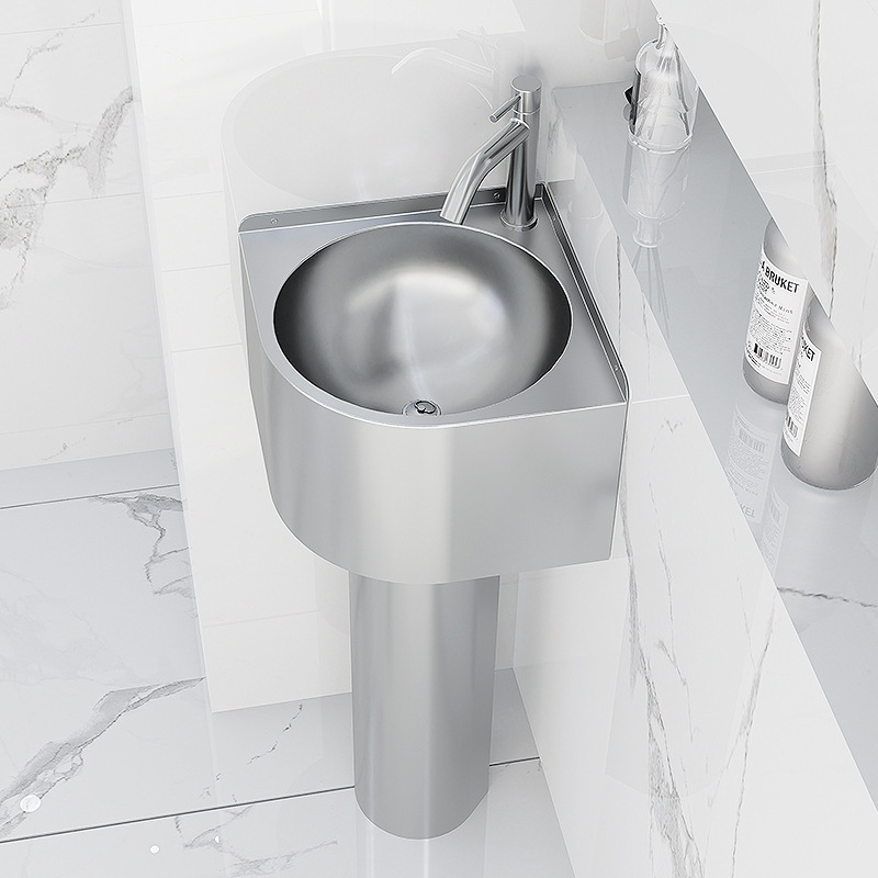 Stainless Steel Column Floor-Standing Washbasin Corner Corner Triangle Basin Washbasin Home Bathroom Integrated Basin