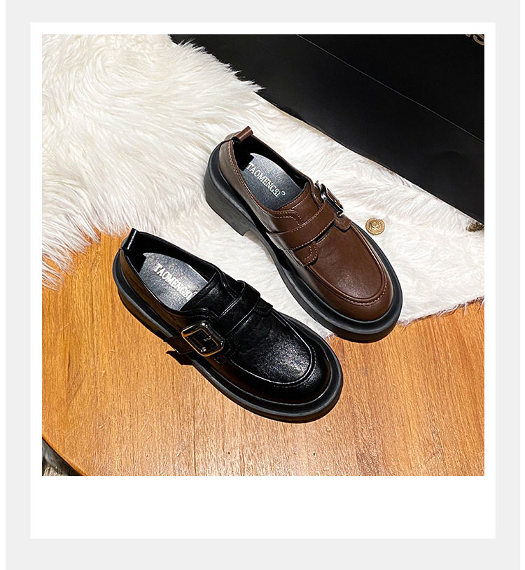 Giày lười nữ mũi tròn gót thô 3–5 cm kiểu Anh, đế cao su — Màu nâu, Màu đen chi tiết 22