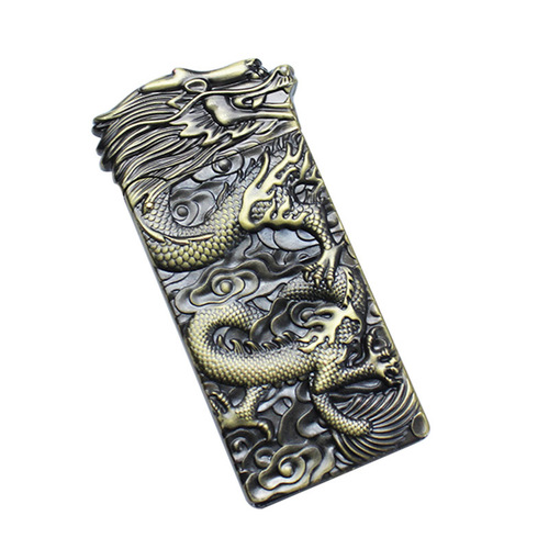 Creative embossed Chinese dragon kerosene lighter double-sided engraved metal thin grinding wheel lighter wholesale dropshipping