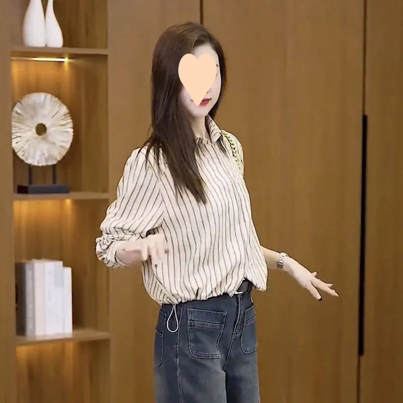 条纹短款衬衣女2025春季新款时尚衬衫宽松气质高级感收腰洋气小衫|undefined