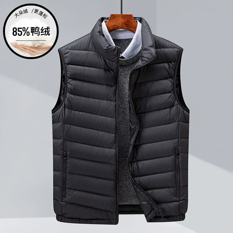 Demi-season fashionable velvet short down jacket with zipper, universal vest for leisure, duck down