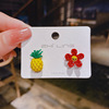 South Korean silver needle, fruit goods, asymmetrical earrings, three dimensional strawberry, silver 925 sample, flowered