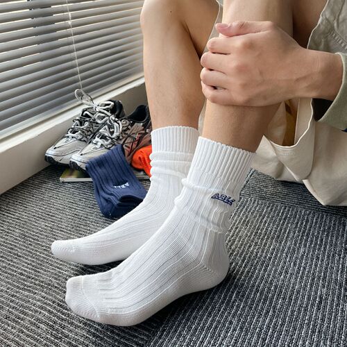 Thick line embroidered letter socks for men, medium and high socks, Shawn Yue fluorescent green thickened stockings, sports pile socks for women