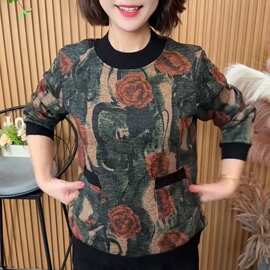 复合仿超加绒加厚冬季中老年妈妈装中长款保暖时尚减龄大版打底衫