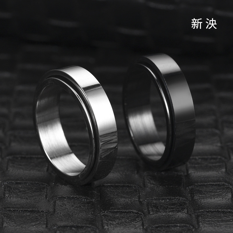 Cross-border popular decompression rotating ring Amazon Men's simple titanium steel jewelry plain ring trendy men's jewelry wholesale