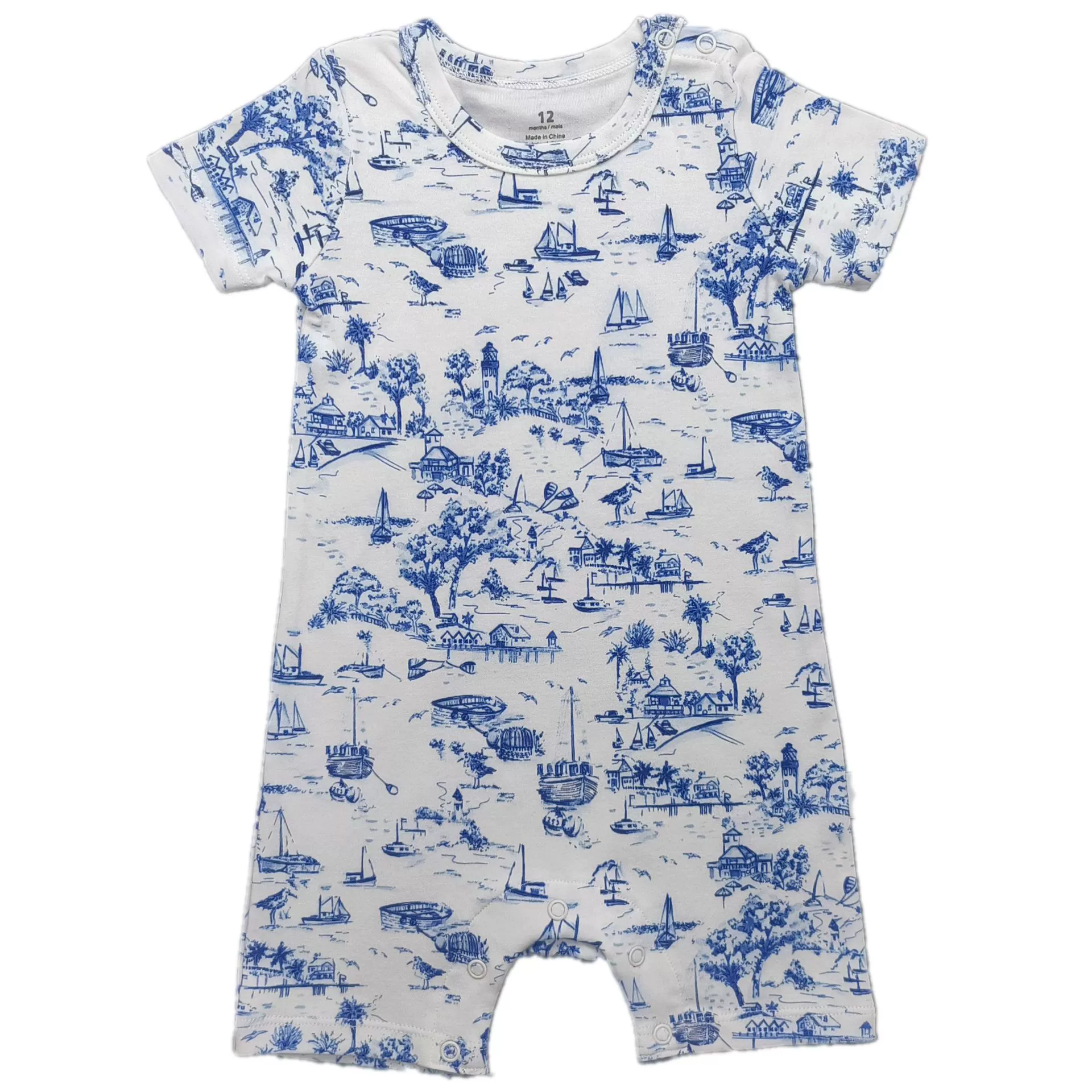 Foreign trade short crawl [double-sided cotton] baby animal floral floral shoulder open button one-piece short-sleeved crawl suit for men, women and infants
