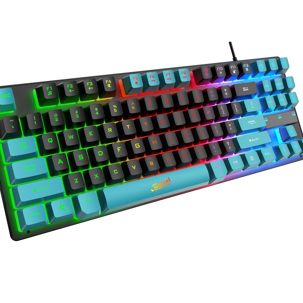 Клавиатура BAJEAL KB-10 проводная 87-клавишная механическая с цветовымRainbow переключателем, светодиодная подвесная caps для игр