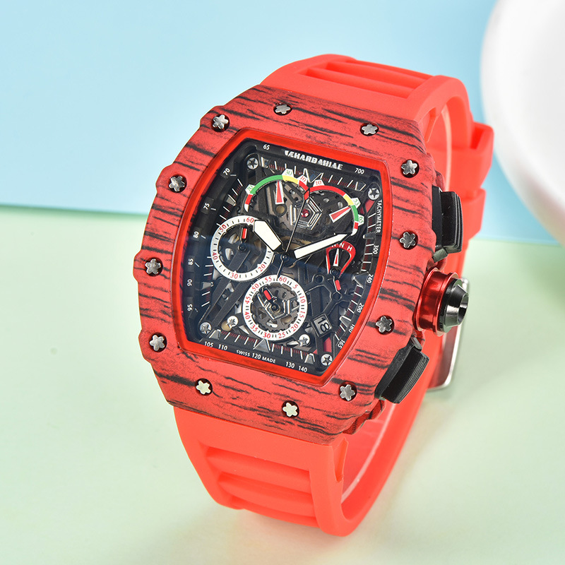 2023 Richard Imitation Carbon Fiber Watch Hip Hop Trendy Six-pin Men's Calendar Running Seconds Spot Direct Supply Quartz Watch