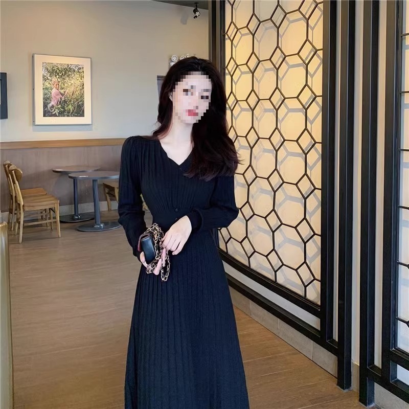 ng2510292 2025 High-End Feel Inner Wear Knitted Long For Women Autumn Winter French Style Waist-Cinching Base Sweater Dress_ecoleips.com
