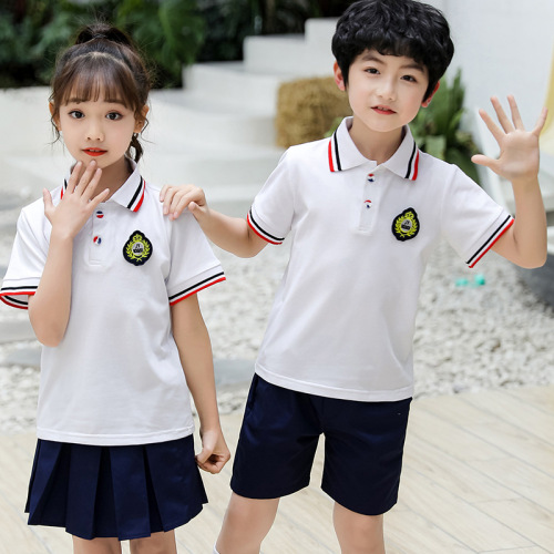 Summer New Children's Kindergarten Uniform Primary School Uniform Class Uniform British Style Short Sleeve T-shirt Graduation Certificate Set