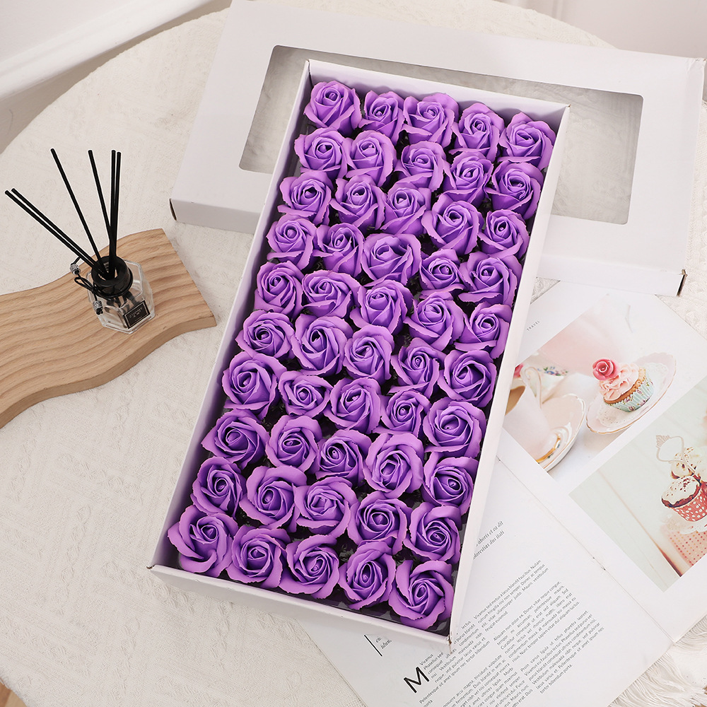 Nuevo 520 Día de San Valentín tres capas rosa flor eterna cabeza colorida jabón flor caja de regalo ramo flor tienda suministros al por mayor