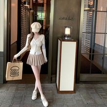 假两件针织上衣新款兔绒包芯纱假两件针织开衫女薄外套上衣