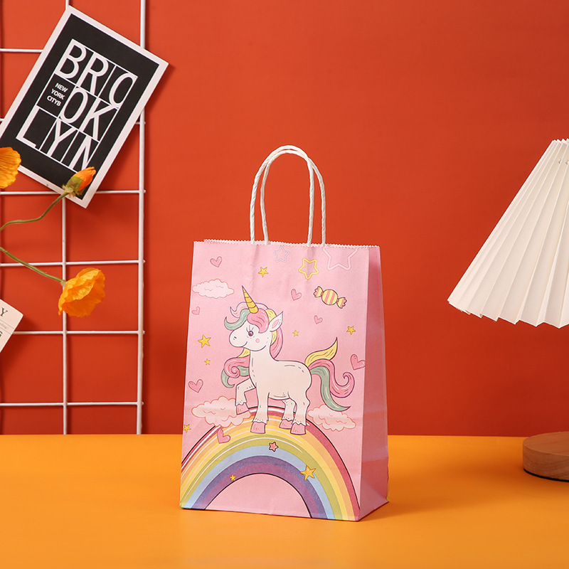 卡通独角兽牛皮纸袋礼品包装袋彩色印刷手提袋蛋糕甜品打包袋