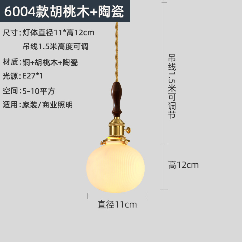 Lámpara Colgante de Estilo Japonés, Retro, Wabi-Sabi, de Nogal, Latón y Cerámica, Minimalista, para Vestíbulo, Comedor, Bar, Dormitorio, Lámpara de Noche