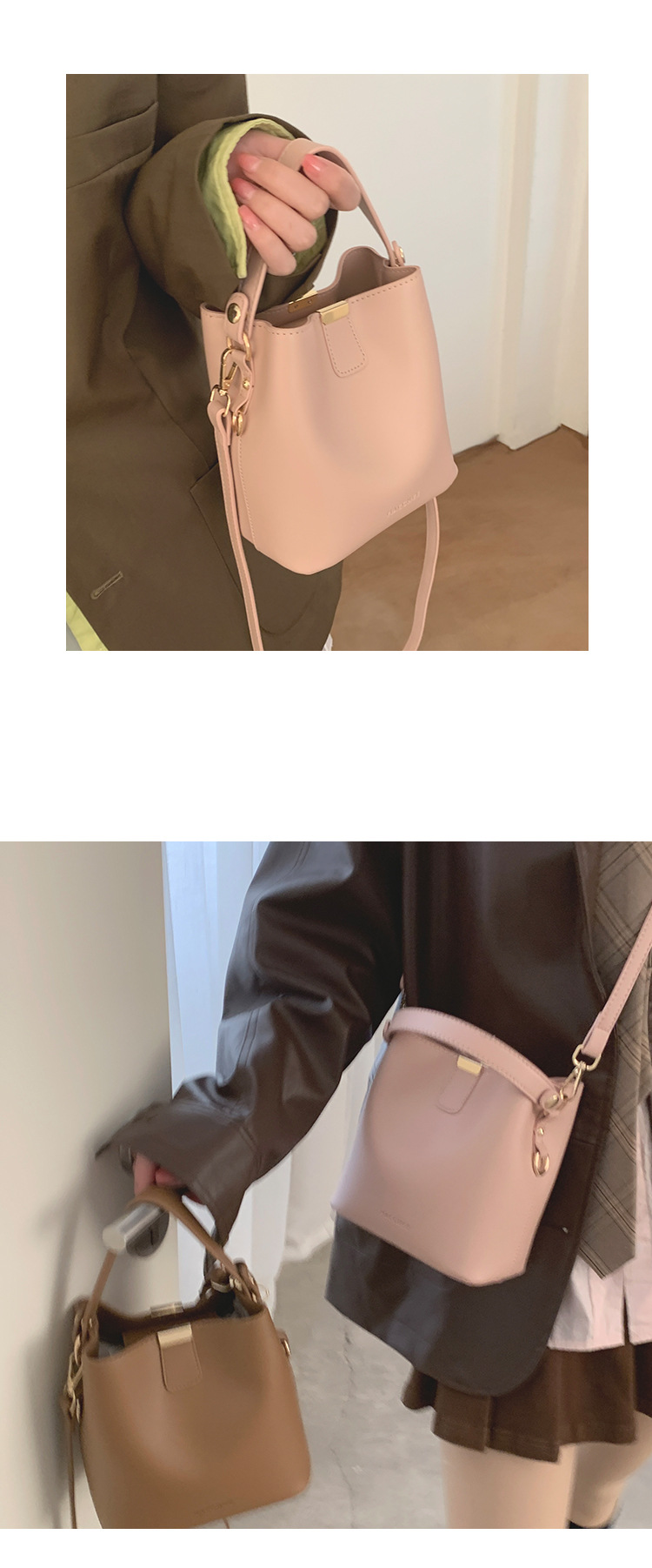 Women's Pu Leather Solid Color Elegant Magnetic Buckle Bucket Bag display picture 3