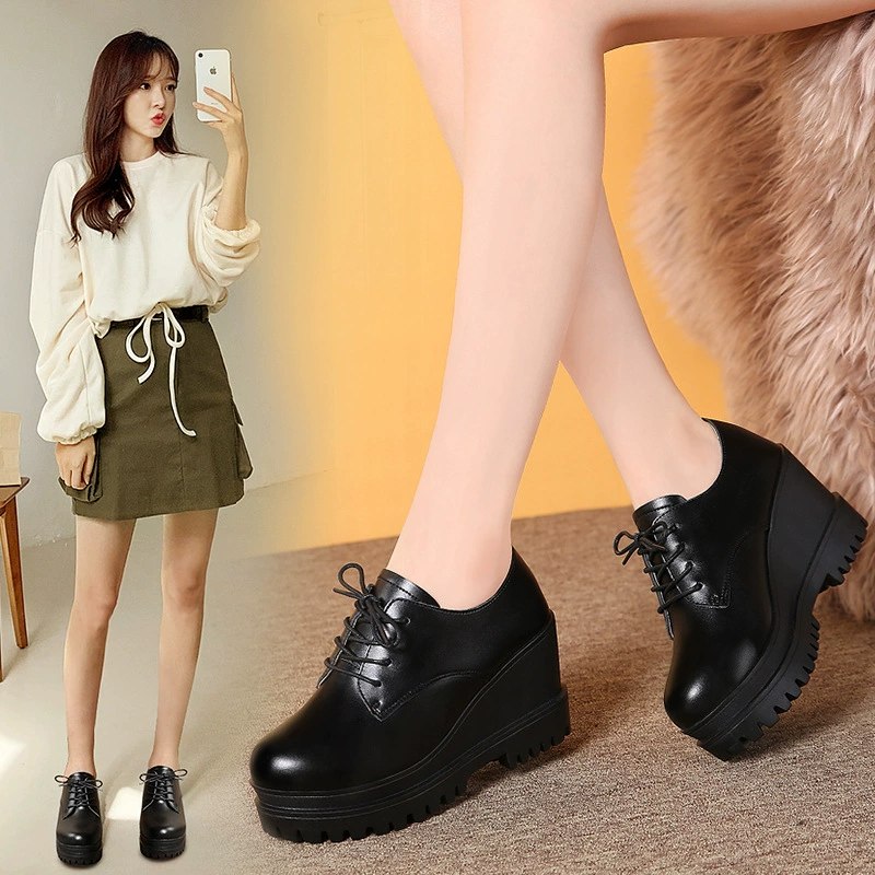 Туфли на платформе женские 2023 весна-осень, Новая повседневная Однослойная обувь, модная универсальная женская обувь небольшого роста, маленького размера