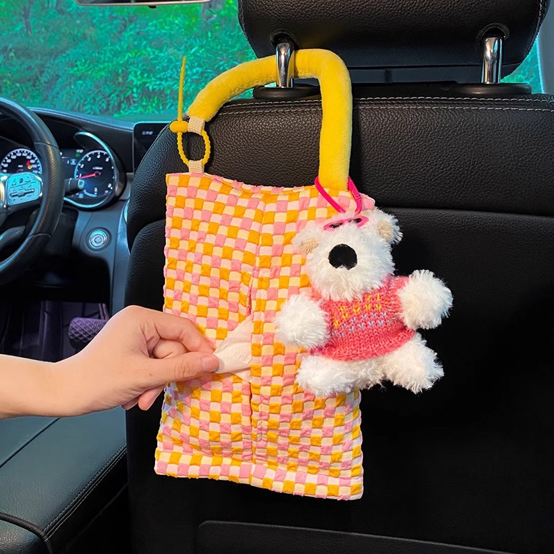 Caja de pañuelos para coche, dopamina, bolsa colgante de pañuelos para coche, caja de dibujo para coche, muñeca de almacenamiento de bolsa de pañuelos nueva 2024