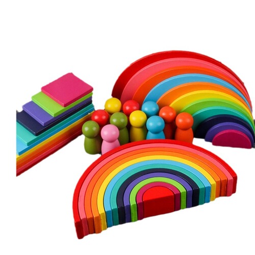 Manufacturer's Children's Colorful Pebble Rainbow Blocks Arch Bridge Little People Stacking Fun Training Baby Hand-Eye Coordination Wooden