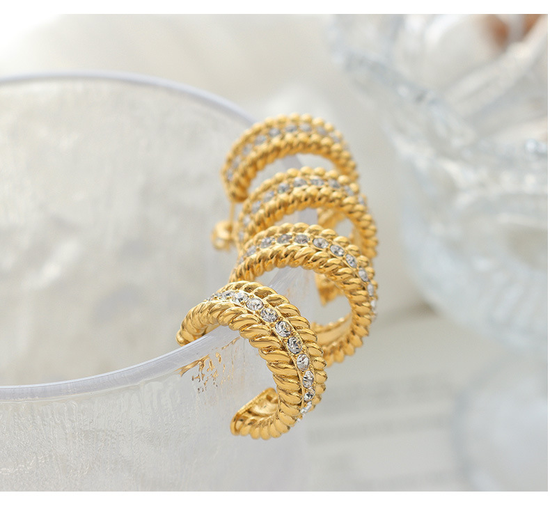 Retro C Shape Titanium Steel Inlay Zircon Ear Studs 1 Pair