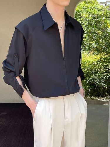 Men's Stylish Adjustable Long-Sleeve and Short-Sleeve Design Shirt, Barber Inspired, Iron-Free, Heavy-Duty, Cool and Casual Zip-Up Shirt