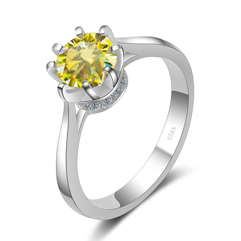 Anillo de plata S925 de ocho garras para mujeres de oro pt950 incrustado de un quilate rosa azul verde moissanita