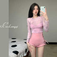 Women's one-piece strapless long-sleeved two-piece swimsuit with steel underwire bra for shaping, slimming, conservative pure desire style women's swimsuit